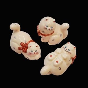 Adorable Light Pink Brinn's Cat Figurines with Dark Pink Accents Made In Korea